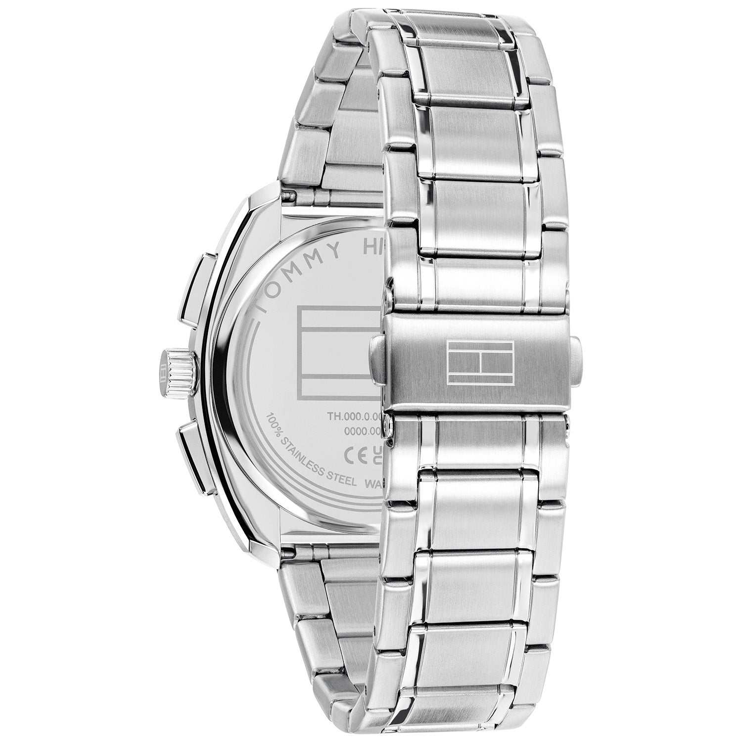 Herren-Armbanduhr: Edelstahlgehäuse-Rückseite mit Armbandgliedern