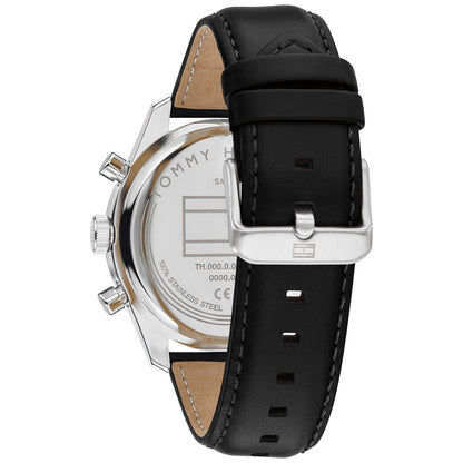 Tommy Hilfiger Herren-Armbanduhr mit schwarzem Lederband, sichtbarem Edelstahl-Caseback und Kronen
