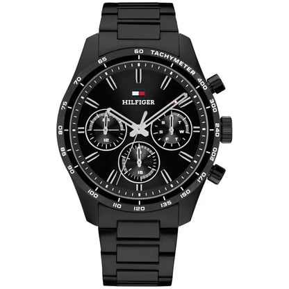 Tommy Hilfiger Herrenarmbanduhr, schwarzes Quarz-Chronograph-Design mit Tachymeter-Lünette