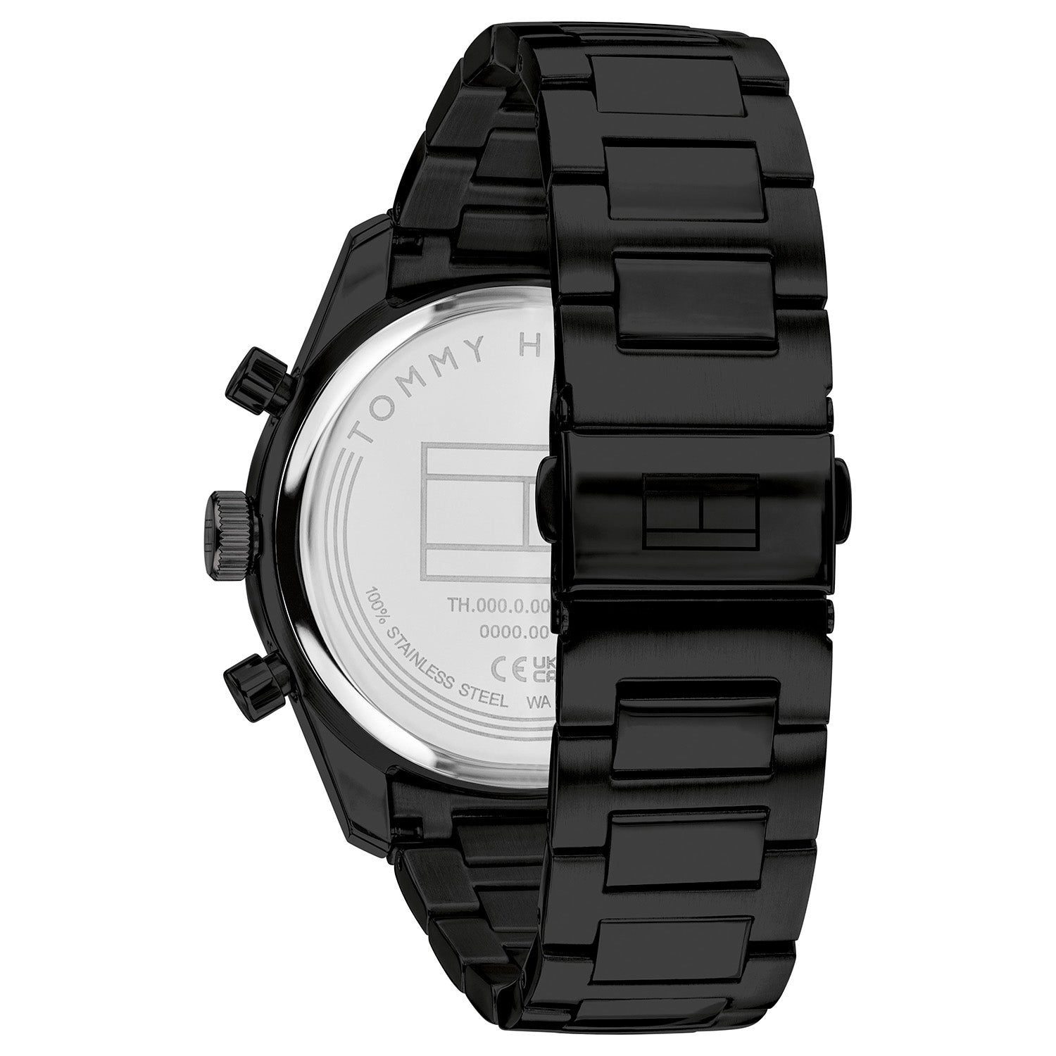 Tommy Hilfiger Armbanduhr: schwarze Rückseite mit Metallarmband