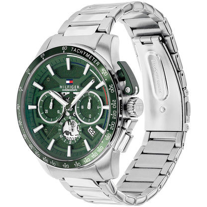 Tommy Hilfiger Herrenarmbanduhr mit grünem Zifferblatt, Chronographen-Optik und Edelstahlgehäuse