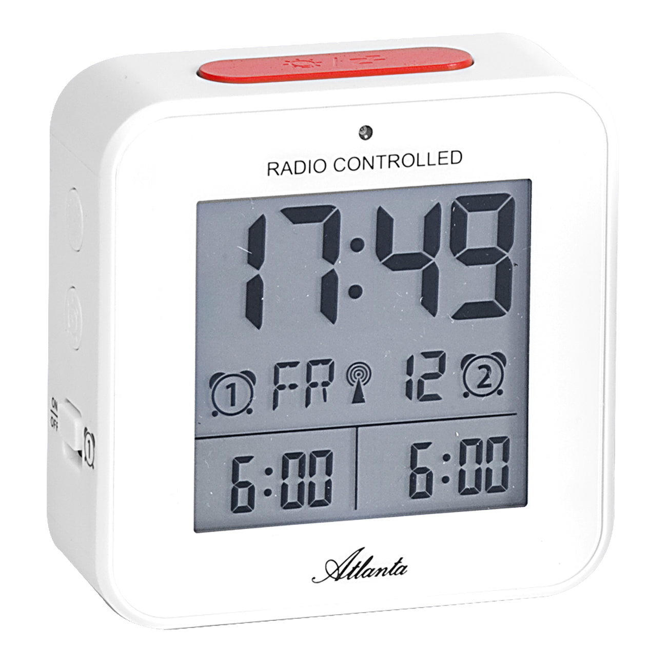 Réveil numérique blanc télécommandé avec grand écran LCD et deux heures d'alarme