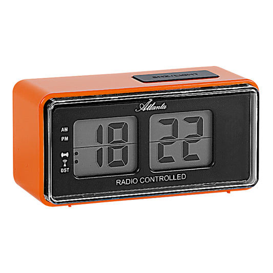Réveil rétro avec boîtier orange et grand écran numérique