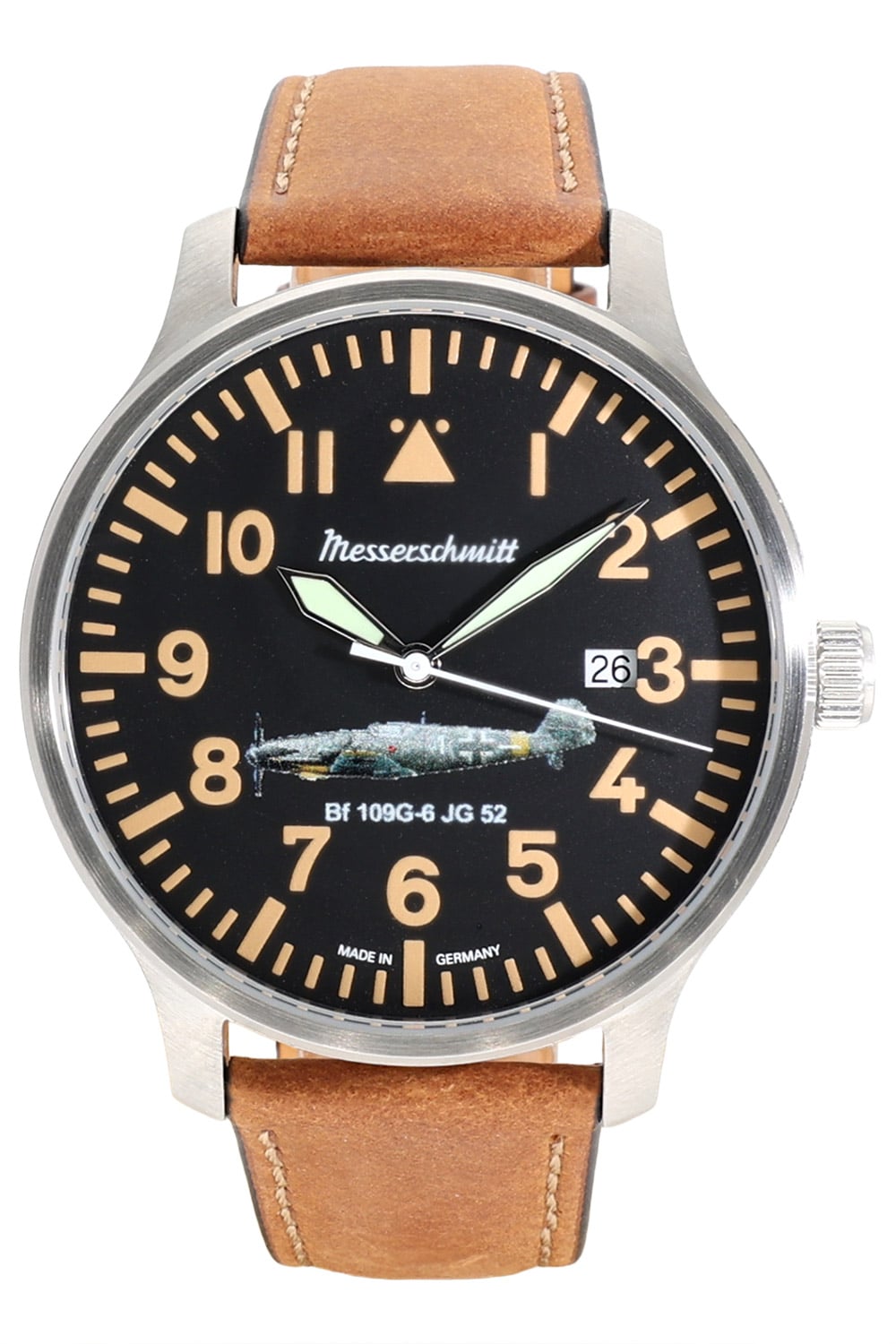 Messerschmitt BF109G6-W1 Herren-Pilotenuhr BF109 Hellbraun • Quarzwerk Ronda 515 • Made in Germany