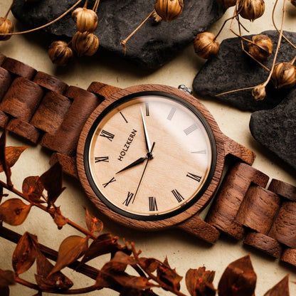 Holzkern Askja Herrenuhr • Naturholz & Marmor • Dual Time Quarzwerk, Bild 11