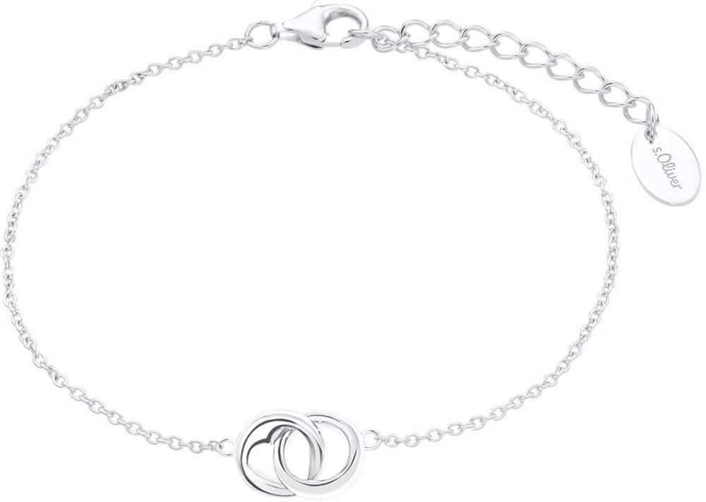 Silbernes Armband mit rundem Anhänger und Herzmotiv, feine Kette