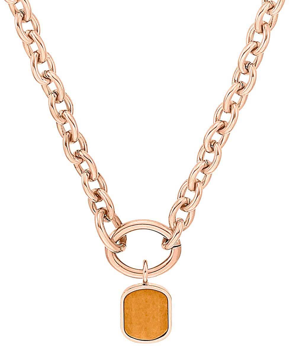 Collier en or rose avec pendentif en pierre et chaîne à maillons