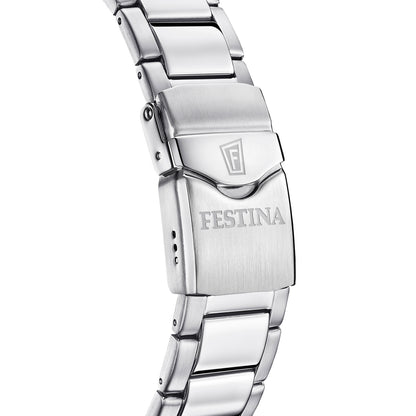 Festina Herrenuhr-Rückseite mit massiver Schließe aus Stahl, verschliffen