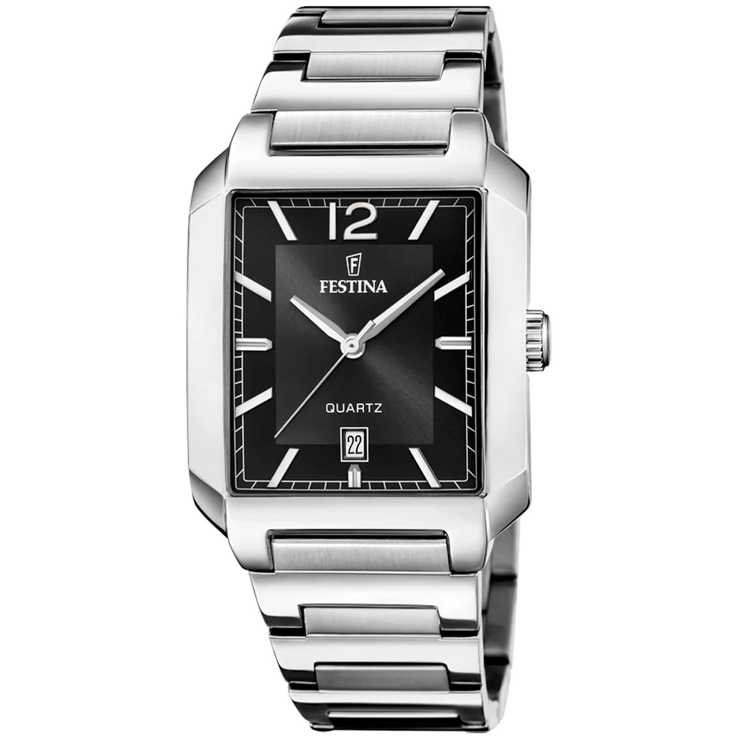 Herrenarmbanduhr Festina mit schwarzem Zifferblatt, Datumsanzeige und Edelstahlgehäuse