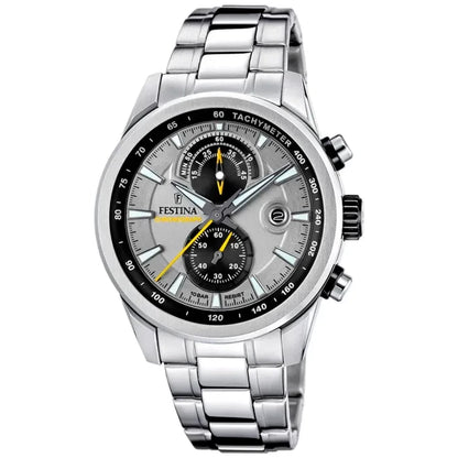 Herren-Chronographenarmbanduhr mit Edelstahlarmband, schwarzem Zifferblatt und Mineralglas