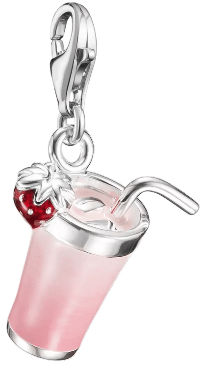 Pendentif breloque en argent : tasse rose avec cœur rouge