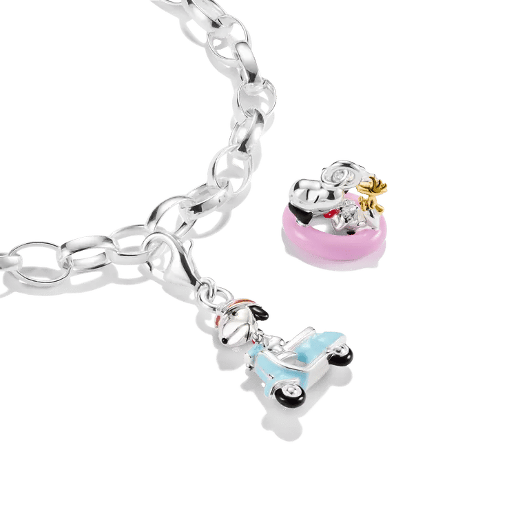 Pendentif Snoopy en argent 925 sur chaîne, avec motif roller bleu