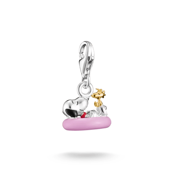Charm Snoopy en argent 925 plaqué or 18 carats, sur fond rose