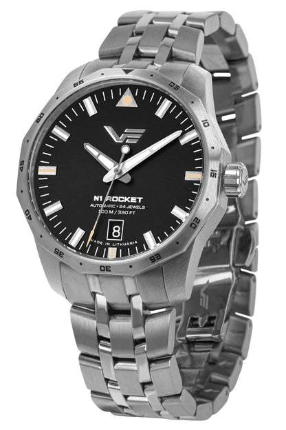 Vostok Europe Herrenarmbanduhr: Edelstahlarmband, schwarzes Zifferblatt, Leuchtindizes