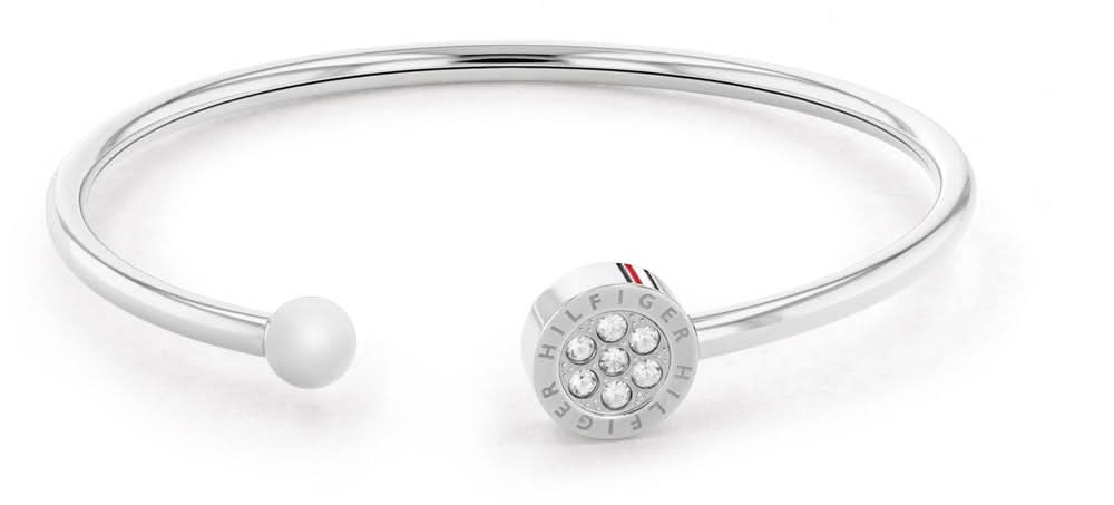 Edelstahl-Armband mit runder weißer Perle und Kreis-Anhänger mit funkelnden Steinen