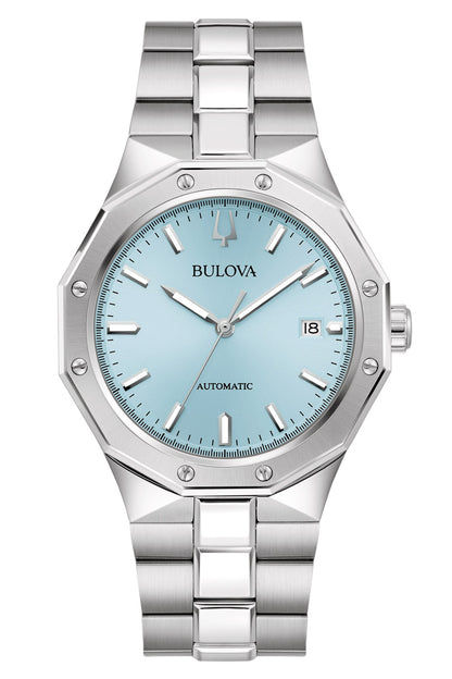 Herrenuhr mit hellblauem Zifferblatt, Automatik, Metallarmband und Saphirglas