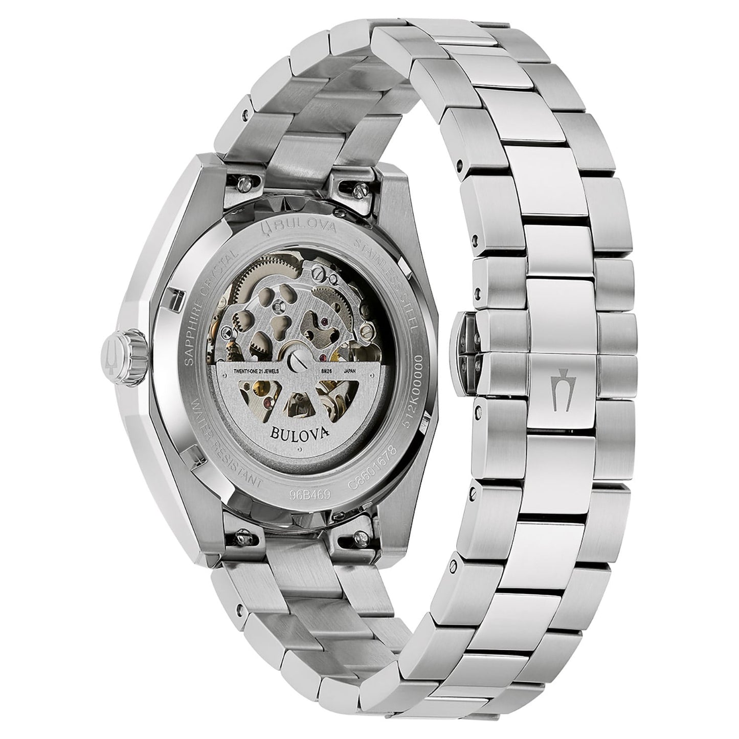 Herrenarmbanduhr mit sichtbarem Automatik-Uhrwerk auf der Rückseite, Edelstahl