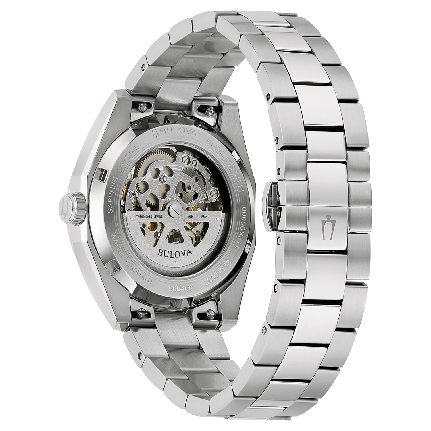 Herrenarmbanduhr mit sichtbarem Automatik-Uhrwerk auf der Rückseite, Edelstahl