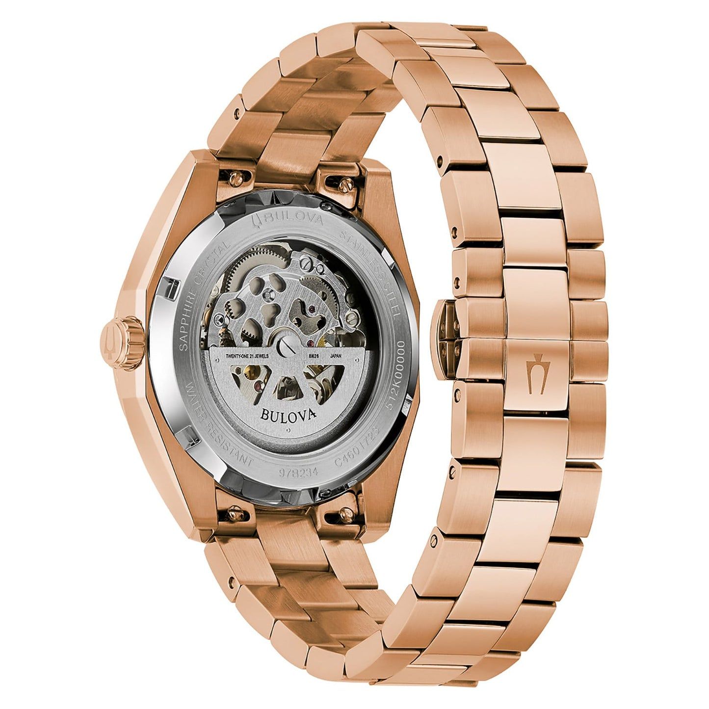 Bulova Herren-Automatik-Armbanduhr mit sichtbarem Rotor im roségoldenen Saphirglas-Gehäuse
