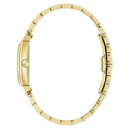 Bulova Damenarmbanduhr, goldfarbenes Gehäuse mit Gliederarmband