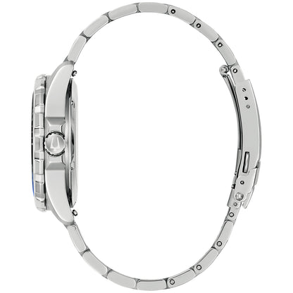 Herrenarmbanduhr Bulova, silbernes Stahlband mit Gehäuse von der Seite