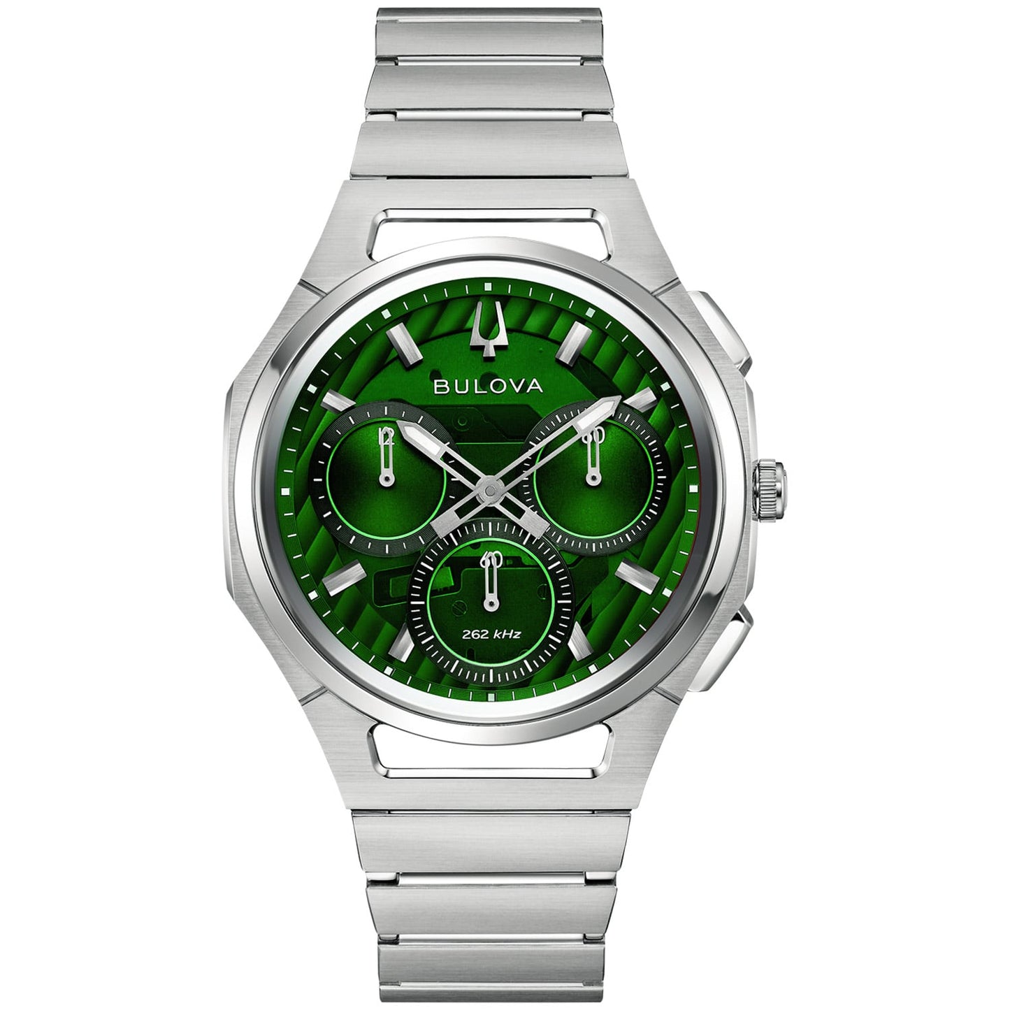 Bulova Herrenarmbanduhr mit grünem Zifferblatt, Edelstahlarmband und Saphirglas