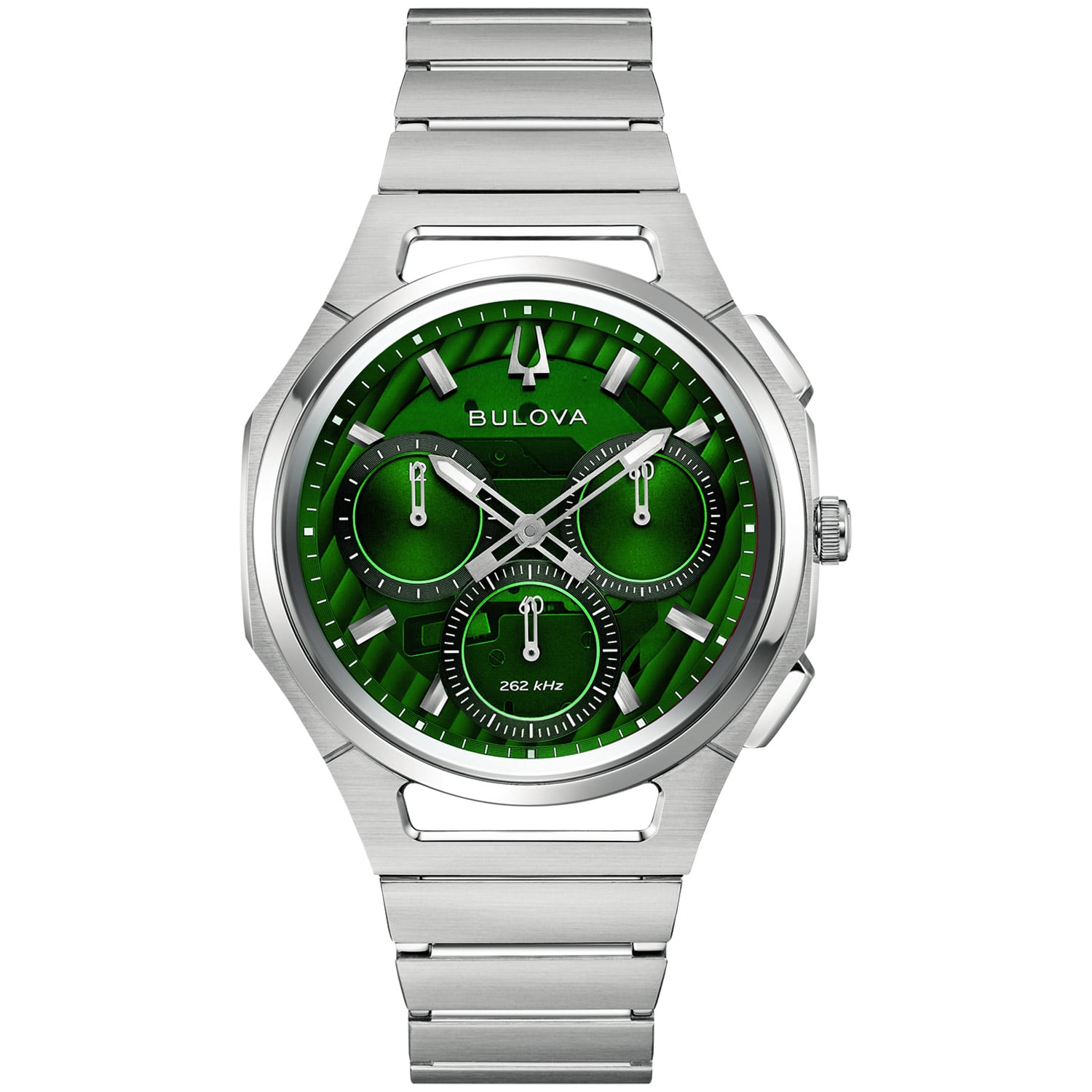 Bulova Herrenarmbanduhr mit grünem Zifferblatt, Edelstahlarmband und Saphirglas