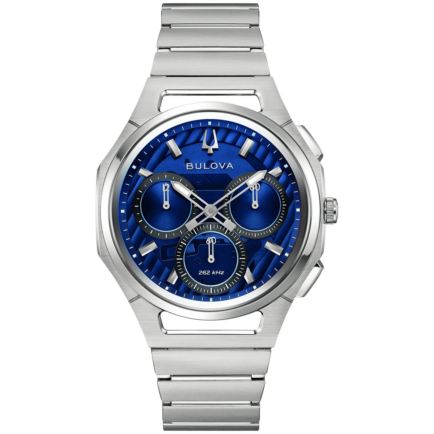 Bulova Herrenarmbanduhr mit blauem Zifferblatt und Edelstahlband