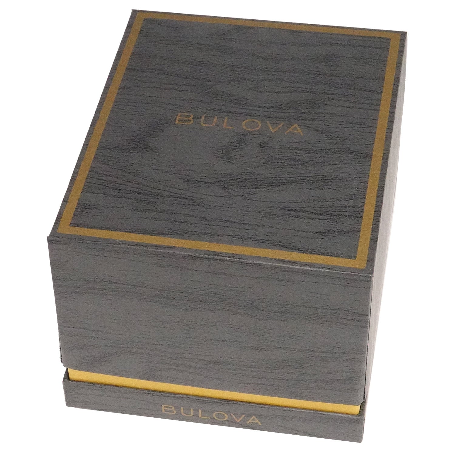 Uhrbox mit dunklem Design und goldfarbenem Bulova-Schriftzug, rechteckige Geschenkverpackung