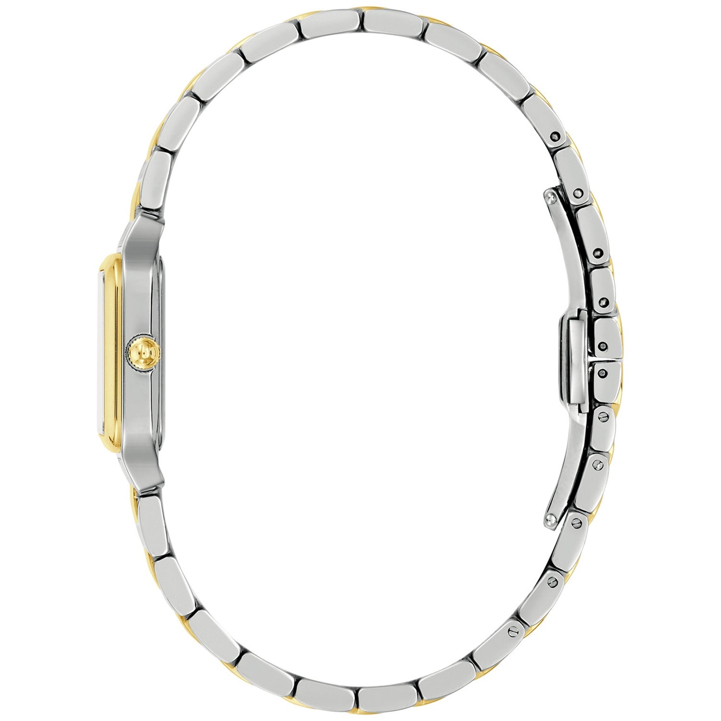 Bulova Damenuhr: zweifarbiges Metallarmband mit silbernen und goldenen Gliedern