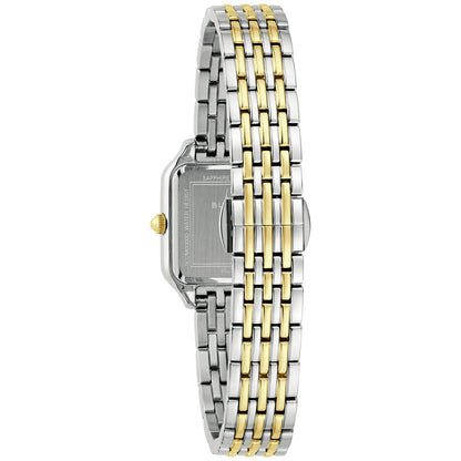 Bulova Damenuhr mit zweifarbigem Metallband; Saphirglas auf der Gehäuserückseite