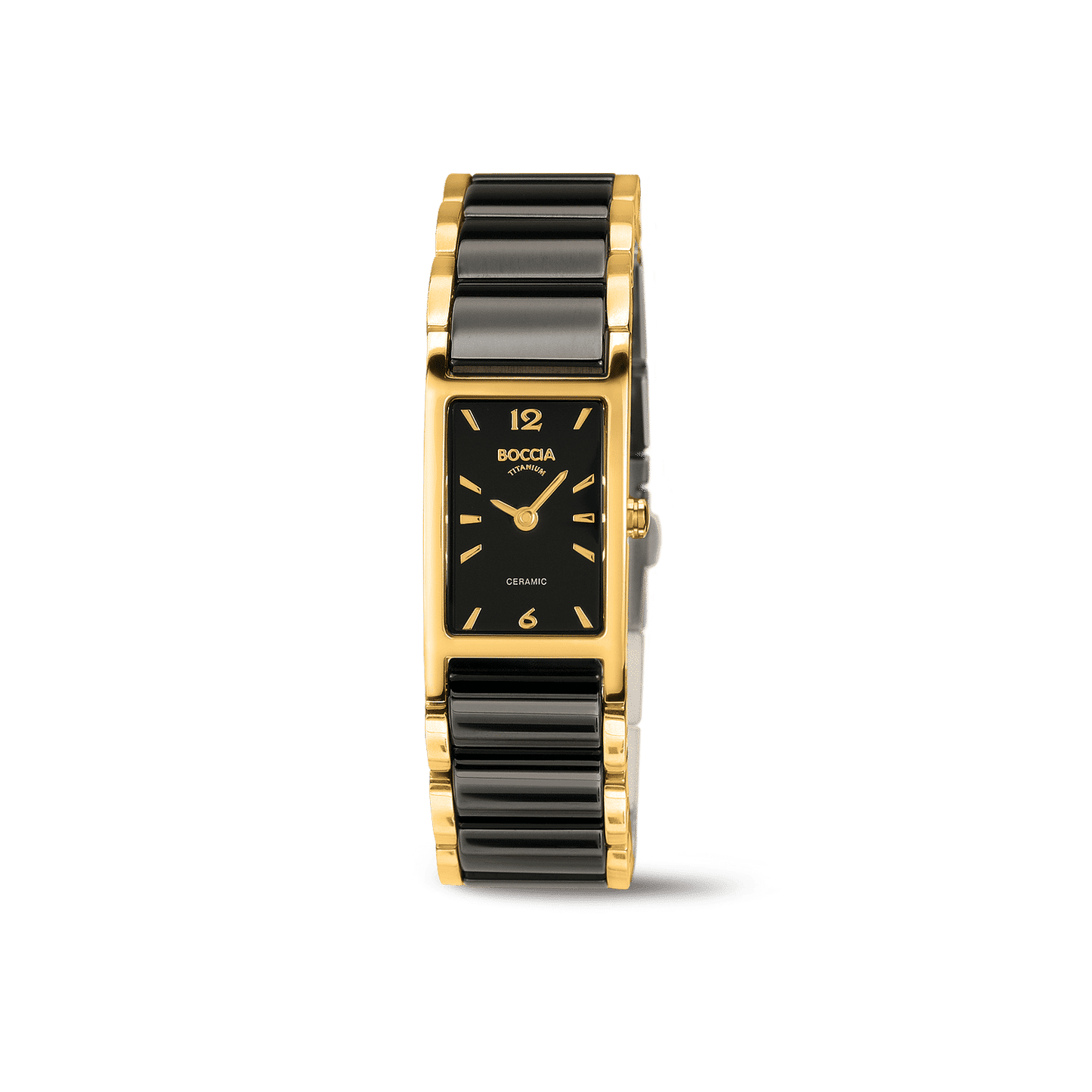 Boccia Damenarmbanduhr mit schwarzem Keramikband und Gehäuse, analoges Zifferblatt