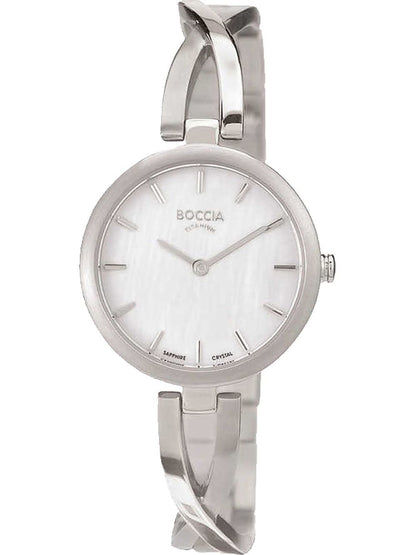 Damenarmbanduhr von Boccia mit silbernem Titanarmband und weißem Zifferblatt