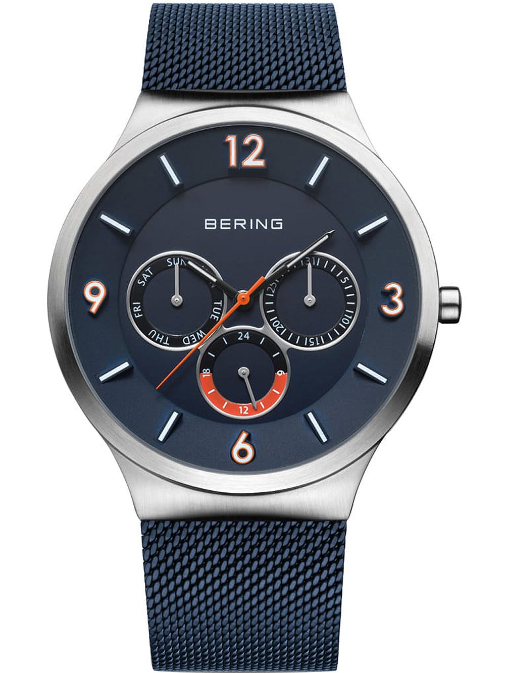 Herrenarmbanduhr von Bering mit blauem Zifferblatt und blauem Milanaise-Armband