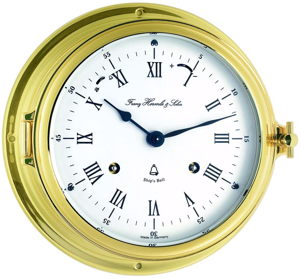 Horloge murale Hermle 18x18x10 cm laiton • Gong cloche de navire • Mouvement mécanique