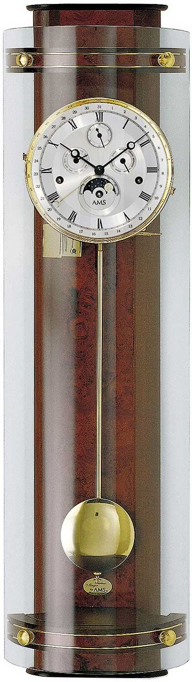 Horloge murale AMS 72 cm en bois • Sonnerie mécanique Westminster • Avec phases de lune et date