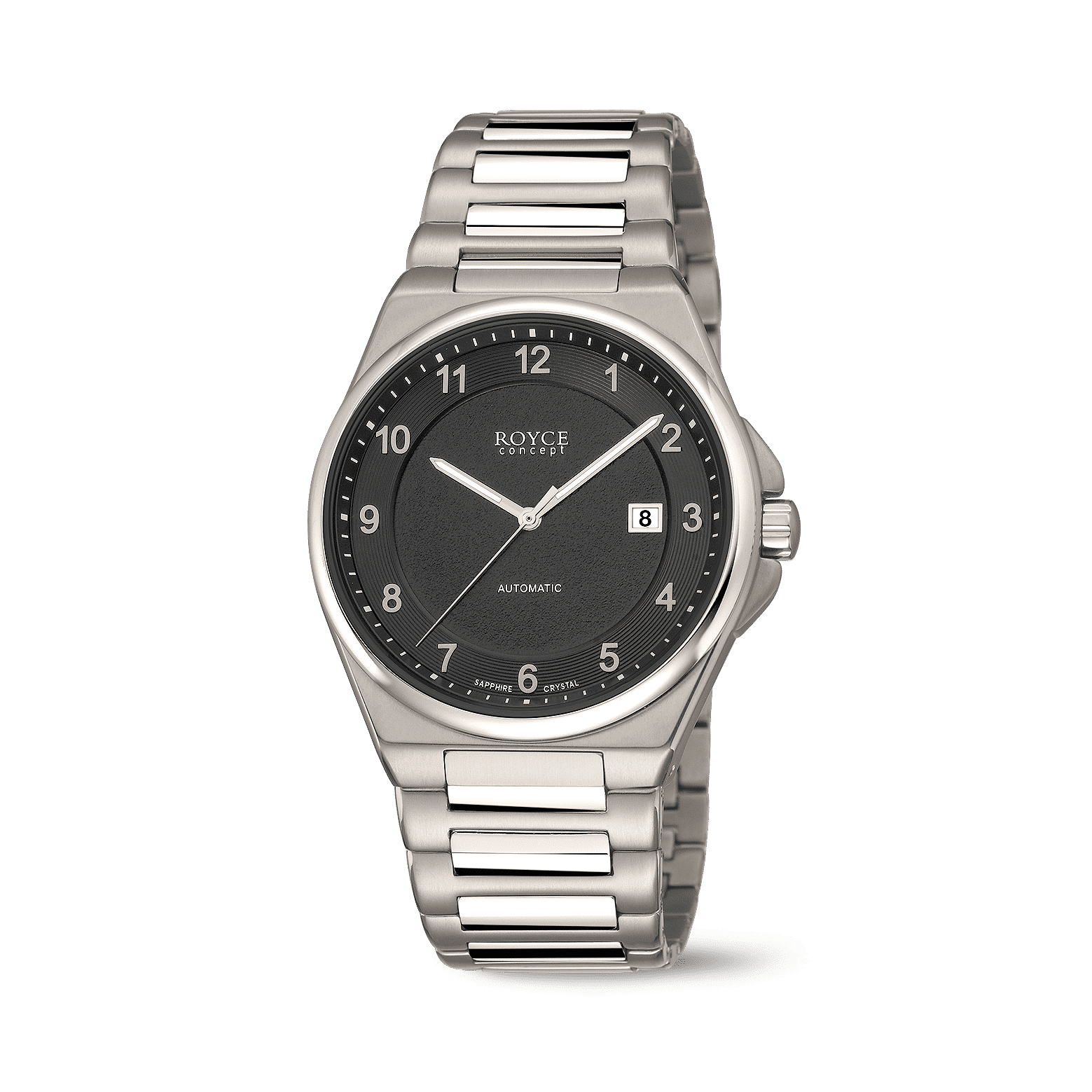 Herrenarmbanduhr mit schwarzem Zifferblatt, Metallarmband und Schließe