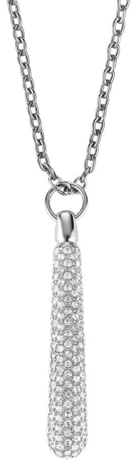 Collier long en cristal pour femme en argent avec chaîne fine