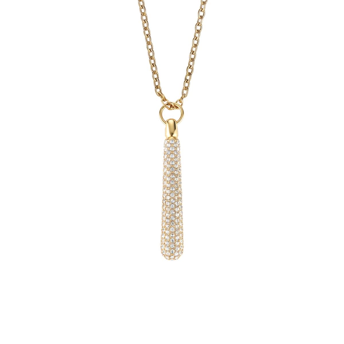 Chaîne dorée avec pendentif cylindrique pavé, brillante