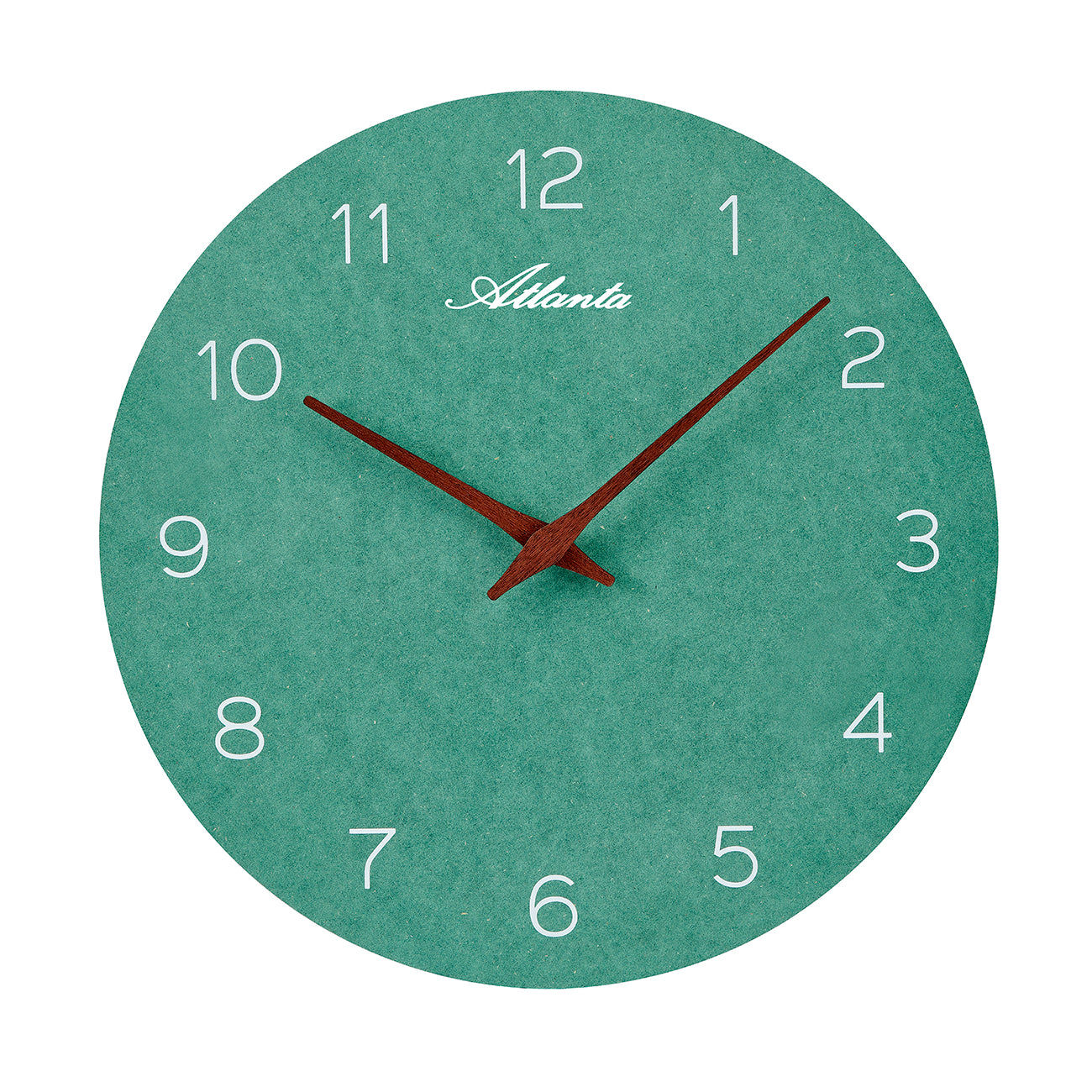Horloge murale verte avec chiffres arabes, jeu d'aiguilles rouge et inscription Atlanta