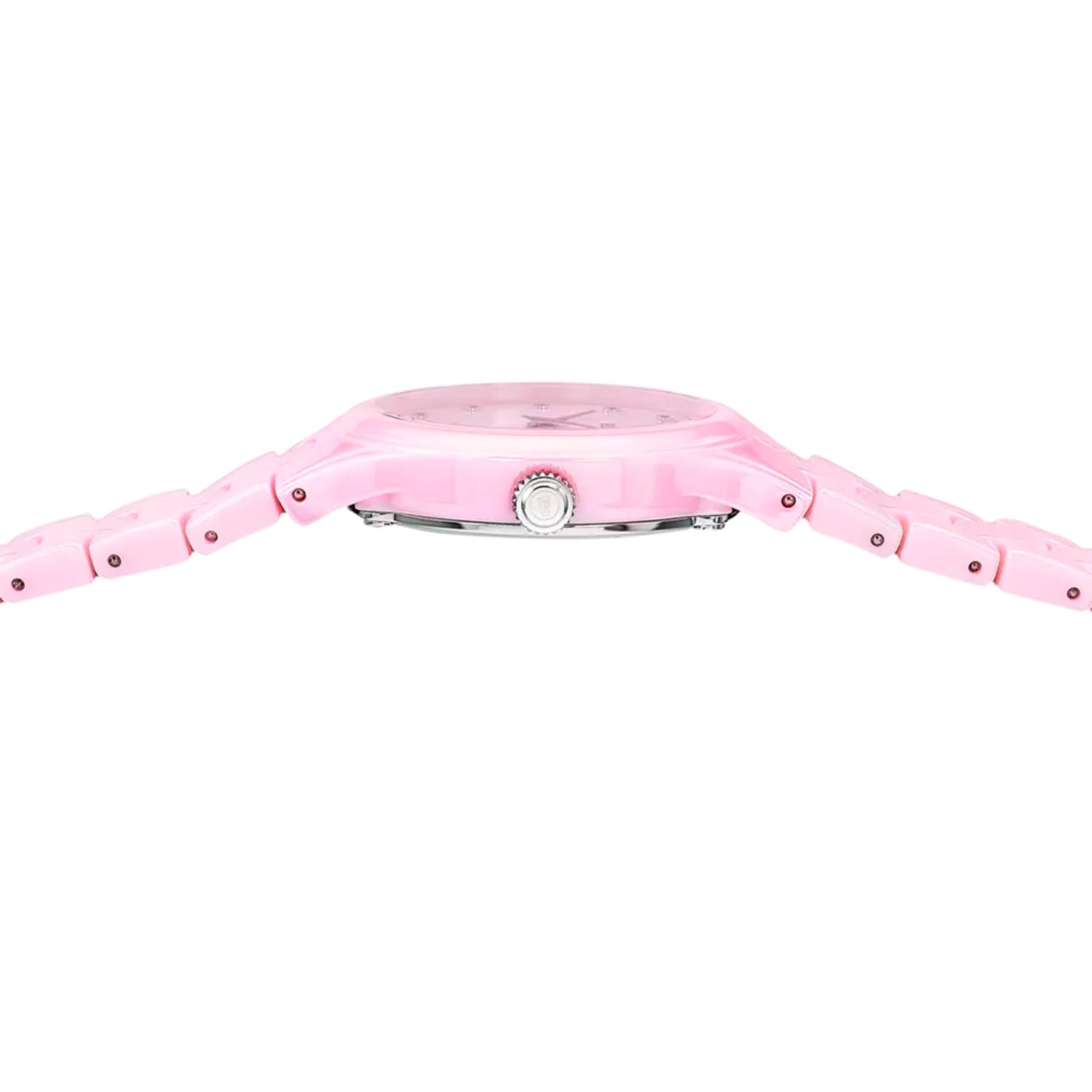 Festina Damenarmbanduhr: Gehäuse seitlich mit Krone, pinkes Keramikarmband