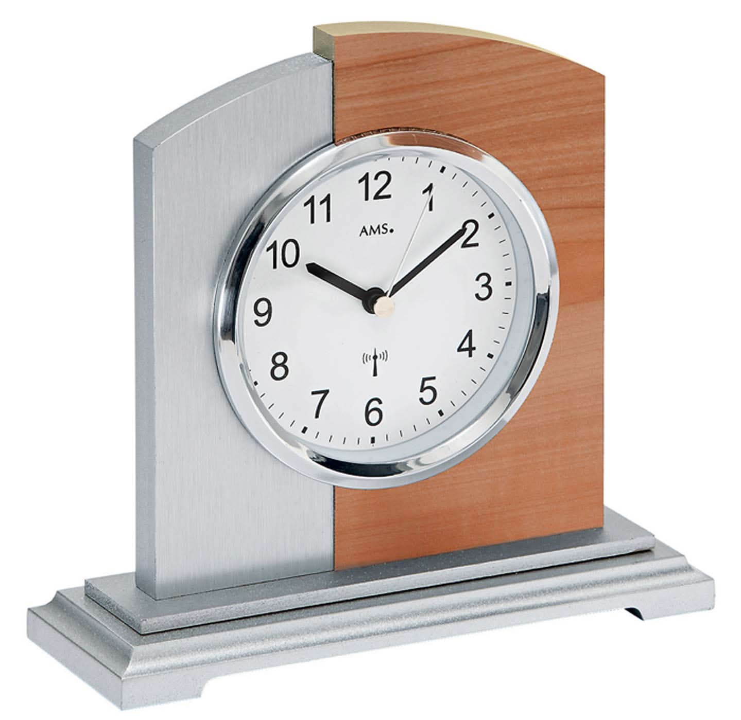 Pendule à poser AMS 16x17x6 cm bois • Radiopilotée • Design moderne