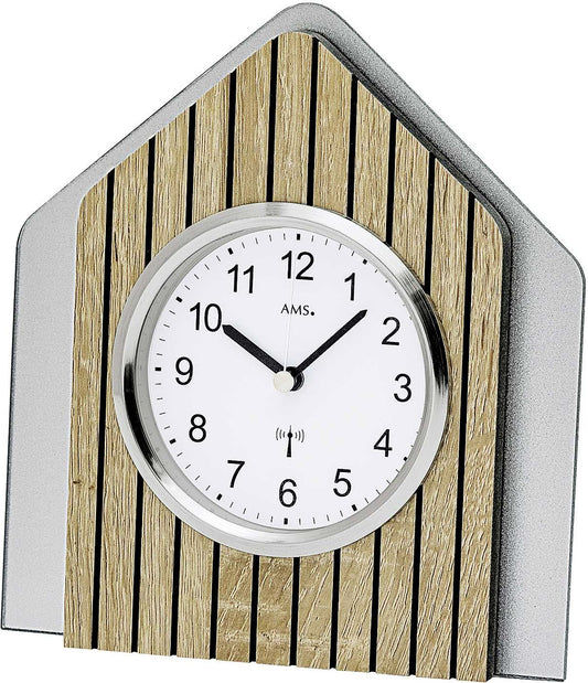 Pendule à poser AMS 19x17x5 cm bois • Radio-pilotée • Design moderne