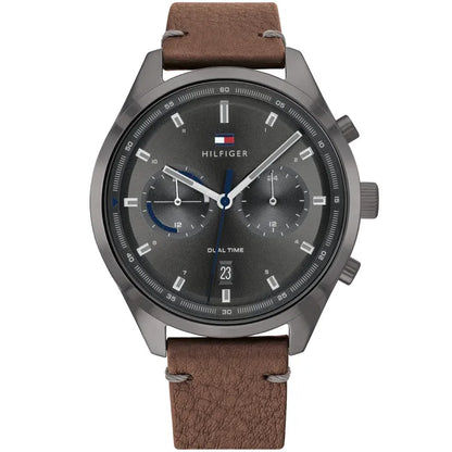 Herrenarmbanduhr Tommy Hilfiger mit analogem Zifferblatt, braunem Lederband