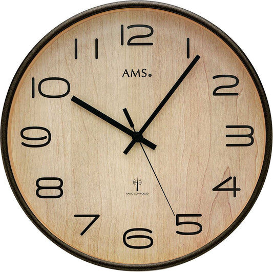 AMS Horloge murale 32x32x5 cm bois • Mouvement radio-piloté • Design moderne