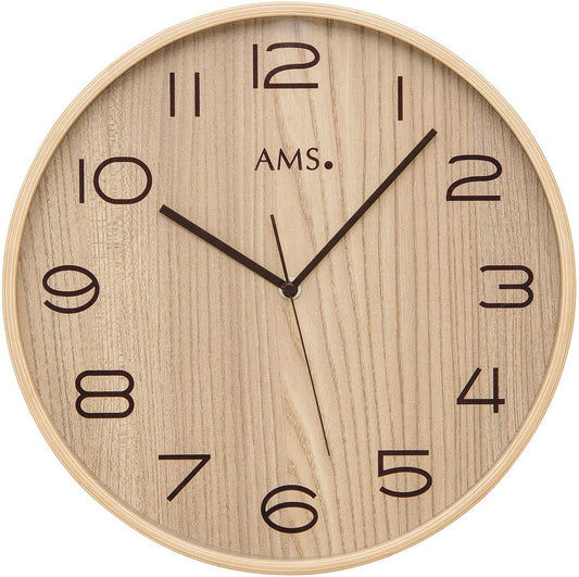 AMS Horloge murale 32 cm Ø Bois • Radiopilotée • Design moderne