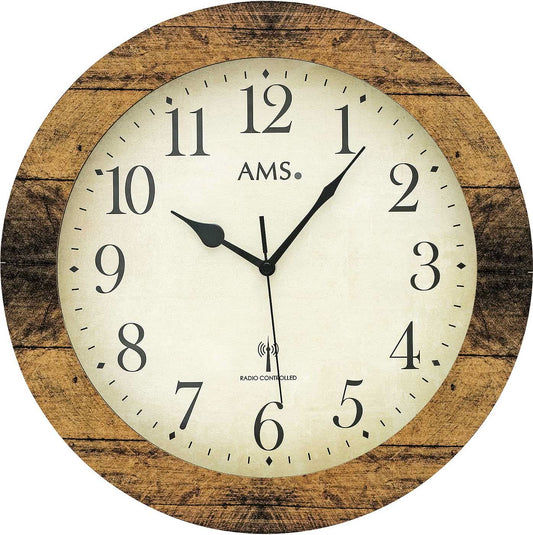 Horloge murale AMS Ø 35 cm bois • Radio-pilotée • Design intemporel