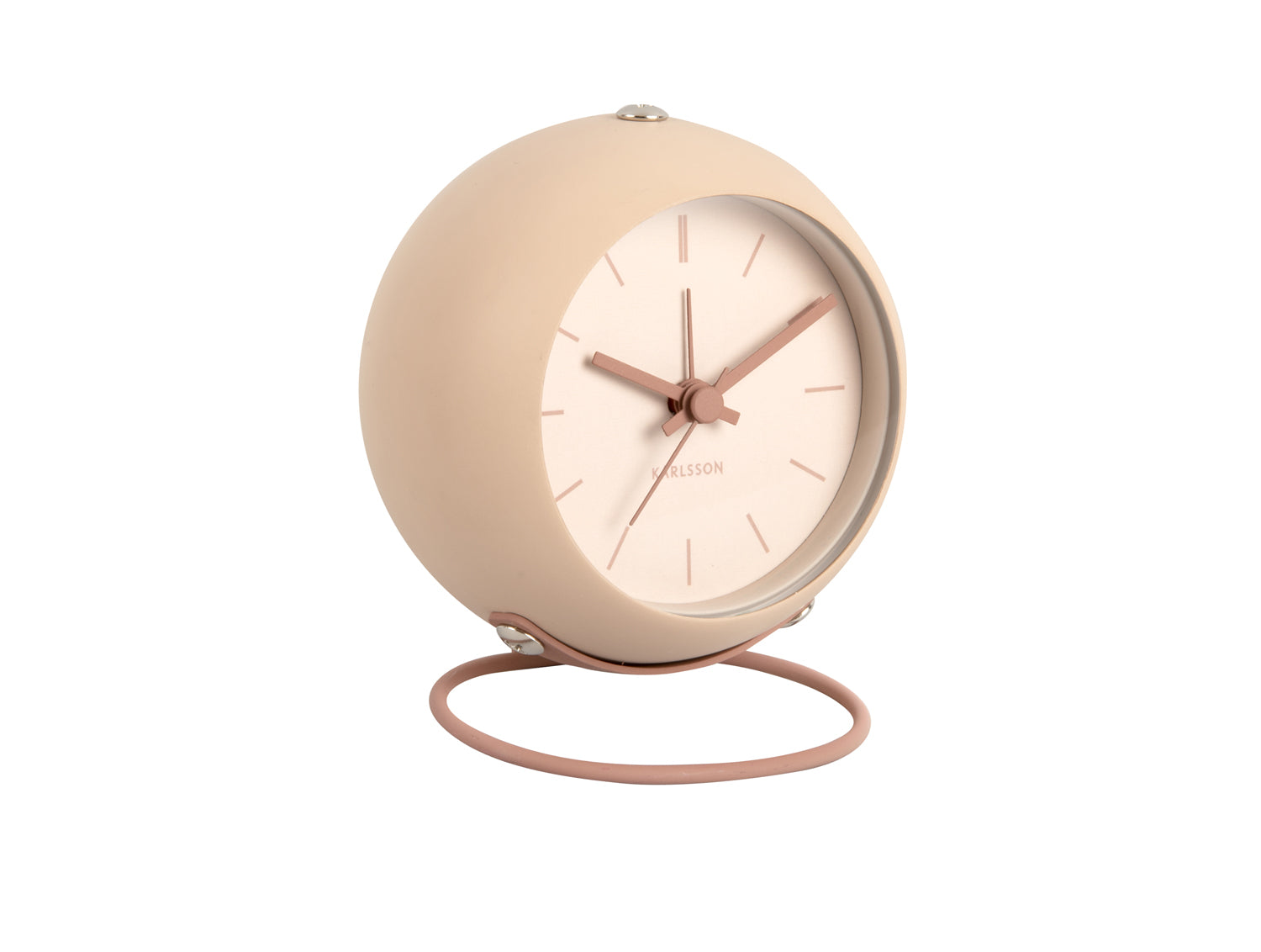 Réveil globe terrestre sable avec cadran crème et aiguilles roses