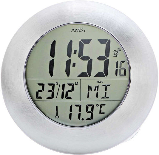 AMS Horloge murale 17x17x6 cm plastique • Mouvement radio-piloté • Horloge de salle de bain