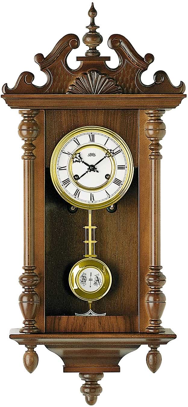 Horloge murale AMS en bois • Mouvement mécanique de 14 jours • Gong circulaire